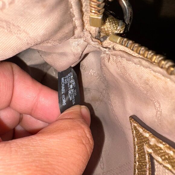 Michael Kors Gold Signature Monogram Pinhole Laser Cut Crossbody Braided Chain - Picture 11 of 12